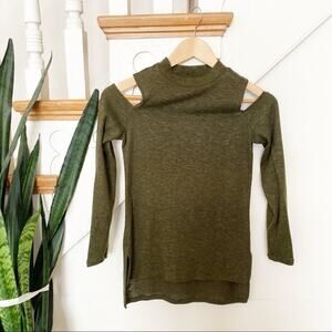 PINK REPUBLIC cold shoulder green knit blouse XS